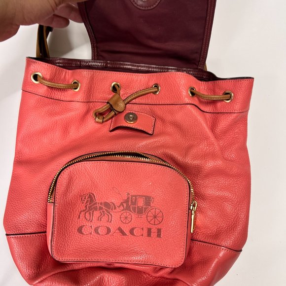 Coach 90399 Jes Horse & Carriage Logo Embossed Bright Coral Back Pack - Picture 2 of 10